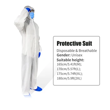 

Protective Breathable Protective Coverall Hazmat Suits Against Splash Disposable Coveralls with Hood Shoes Protective Work Suit