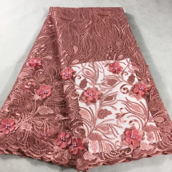 

Gold African Lace Fabric 2020 Embroidered Nigerian Wedding Lace Fabric High Quality French Tulle Lace Fabric Beads Stones peach