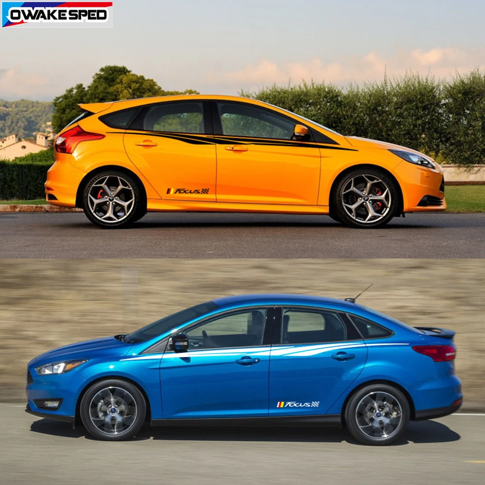 Гоночные полосы кузова автомобиля боковой Стикер двери для Ford Focus ST хэтчбек седан Спорт Стайлинг внешние аксессуары линия талии наклейки