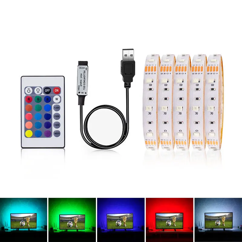 5 В USB Светодиодная лента светильник 3528 RGB с дистанционным управлением гибкий светодиодный светильник лента 0,5 м 1 м 2 м 3 м 4 м 5 м ТВ подсветка теплый белый