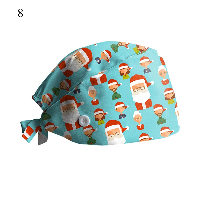 Christmas Snowflake Print Adjustable Fashion Print Scrub Hat Dust-Proof Cap Cotton Nurse Cap Bandage Men Women Surgical Hat Cap true religion skully hat