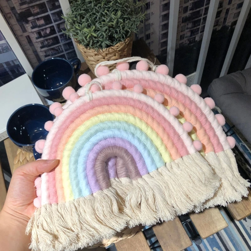 Nodic Style 8 Lines Hand-woven Rainbow Macrame Tapestry Baby Boys Baby Girls KIds Room Decor Wall hanging Decor Toys Home rainbow wall hanging decor