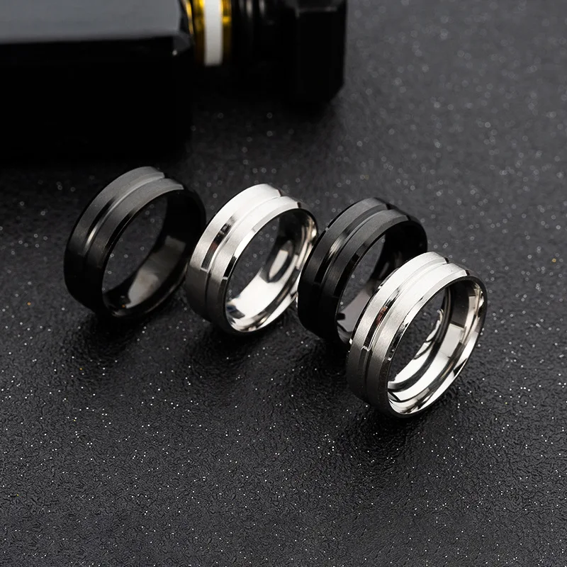 Wedding Rings Stainless Steel Rings Finger Rings Men's 8MM Stainless Steel Matte Groove Brushed Wedding Band Ring Valentine Gifts