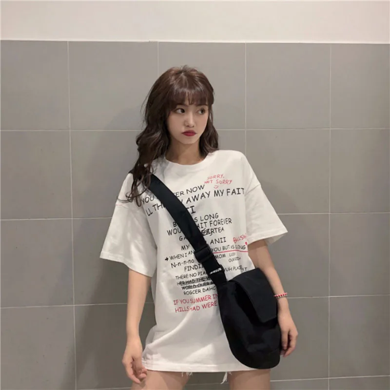 

2019 summer large size women's loose print students in the long tide short-sleeved T-shirt women