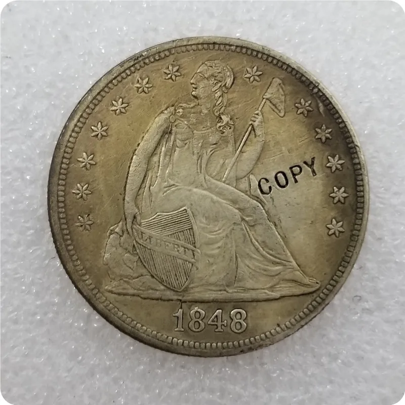 1848 Античное серебро США 1840-186" сидящий Liberty" 1 доллар без девиз копии монет медаль-Реплика коллекционные монеты - Цвет: 1848