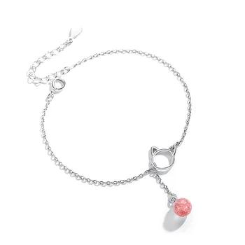 

Strawberry Crystal Bracelet Female Forest Bracelet Simple and Cute Cat Design S925 Sterling Silver Hand Jewelry