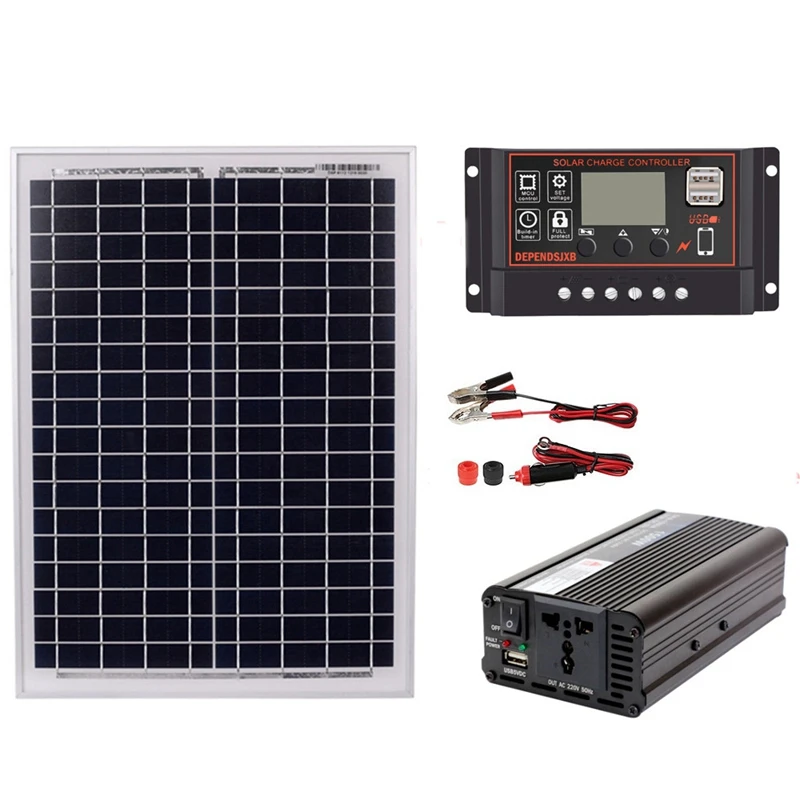 

18V20W Solar Panel +12V / 24V Controller + 1500W Inverter Ac220V Kit, Suitable For Outdoor And -Home Ac220V Solar Energy-Saving