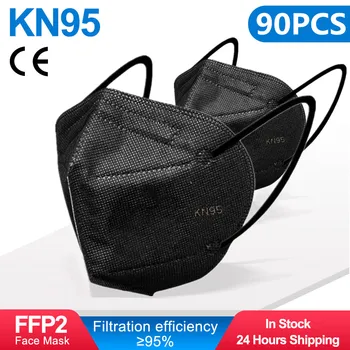 

90 pieces KN95 CE FFP2 black masks 95% PM2.5 Mouth Mask disposable breathable Filter maske Against Pollution mask Mascarillas