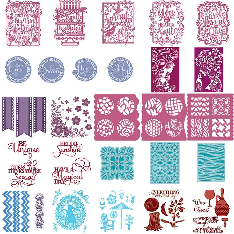 

Cutting Dies Birthday Cake Candles Flowers Words Nesting Cover Badge Border Girls Silhouettes Beach Night View Pattern #20