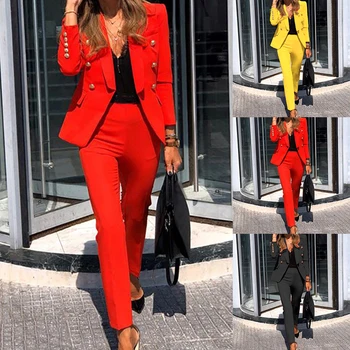 

Spring Elegant Blazers Two Piece Set Women Casual Notched Long Sleeve Blazers Coat+Pencil Pant Office Business Tracksuit Outfits