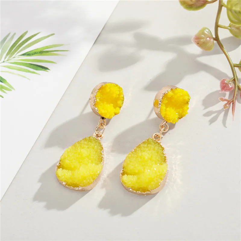 20Fashion Druzy Pink Resin Earrings Water Drop Earrings For Women Jewelry Pendientes Mujer Gifts For Women Accessories
