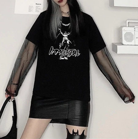 Mall Goth Mesh Top Women Oversized Emo Punk Harajuku Summer Tshirt Dark Aesthetic Fairy Grunge Alt Plus Size Alternative Clothes T Shirts Aliexpress