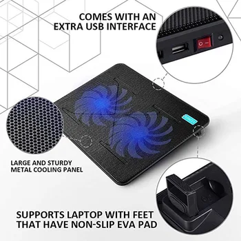 

2 Fans With Light External Laptop Cooling Pad USB Powered Portable Notebook Professional Accessories Stand Heavy Duty Cooler