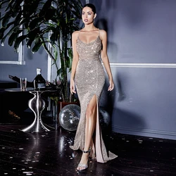 LORIE Spaghetti Strap Mermaid Porm Dresses 2021 Bling Bling Sequied Floor-Length Vestido Da Dama De Honra Formal Party Gowns