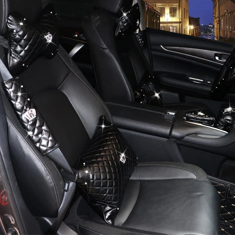 Pu Leather Pillow Covers Lumbar Crown Durable Black Car Accessories for