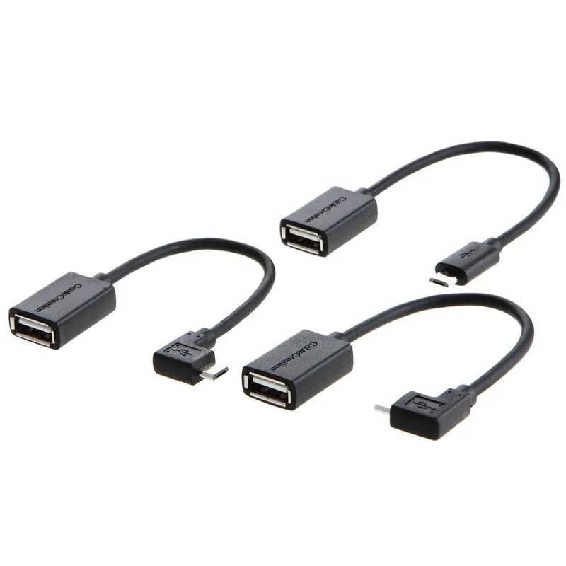 3 шт. в упаковке) Кабель Micro B Male to USB 2,0 A Female OTG, ассорти микро-usb угол направления,(прямой, левый угол, правый угол