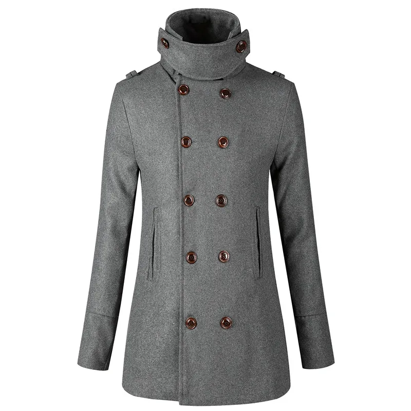 Winter Jacket Men Trench Coat Long Fit Trench Coat Turtleneck Overcoat Woolen Coats Men's Pure Color Casual Fashion Jackets - Цвет: Grey Trench
