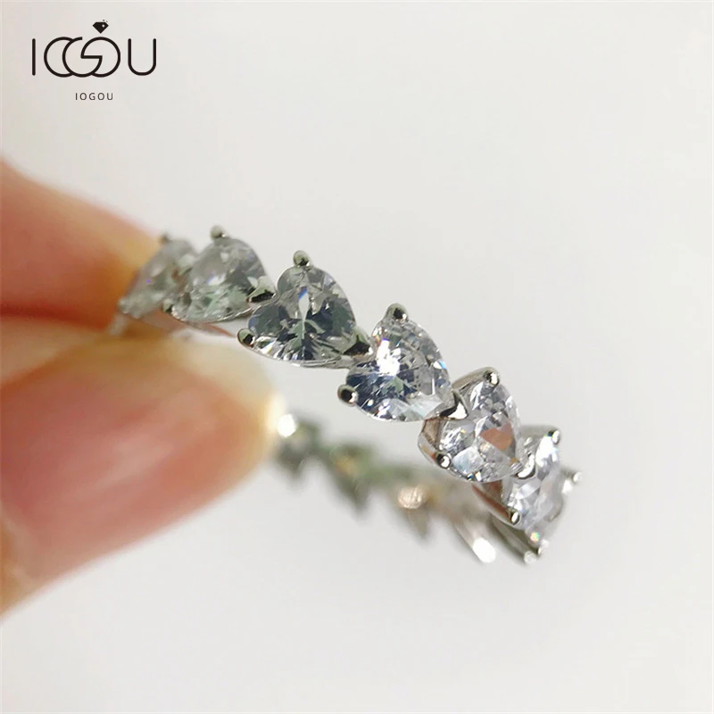 

IOGOU Fashion 925 Sterling Silver Heart-shaped High Carbon Diamond Full Eternity Rings For Women Luxury Wedding Engagement Ring
