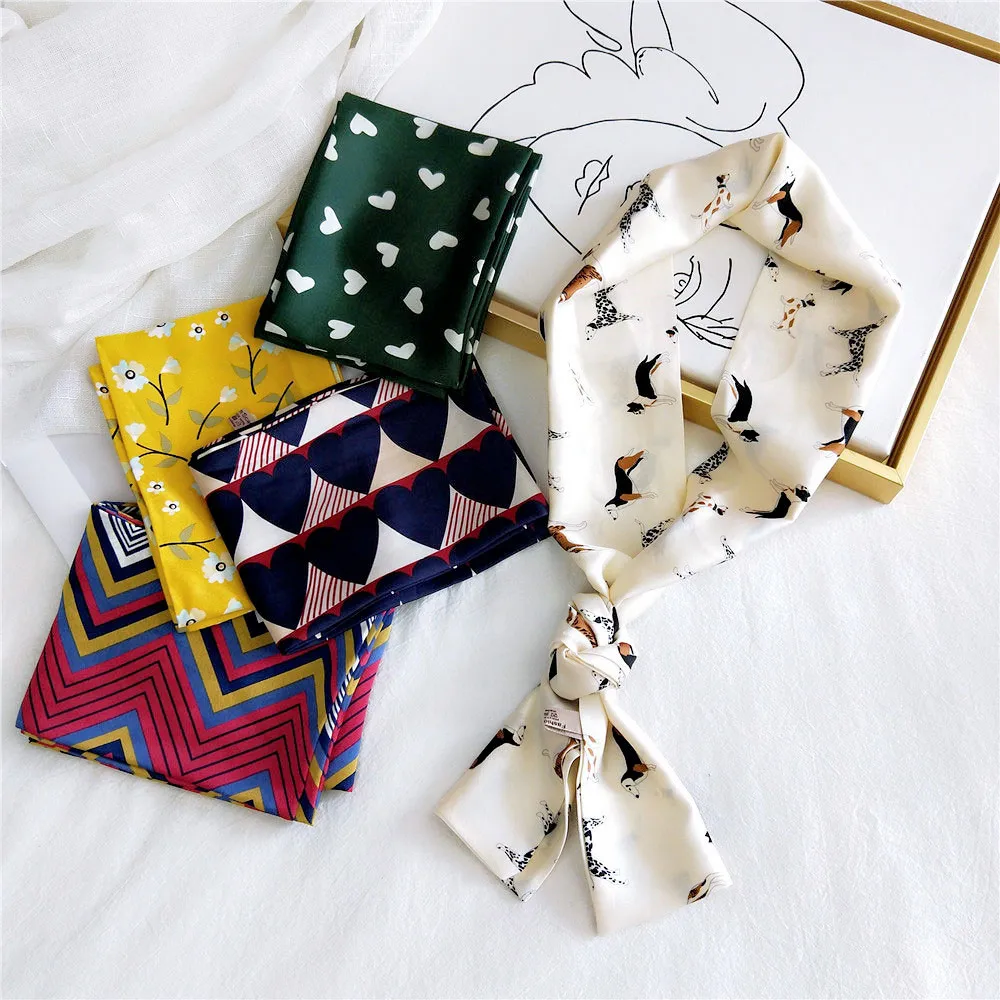 

Strip Small Silk Women's scarf Long Versatile Decoration Neckerchief scarves hair band tied wrist 2020
