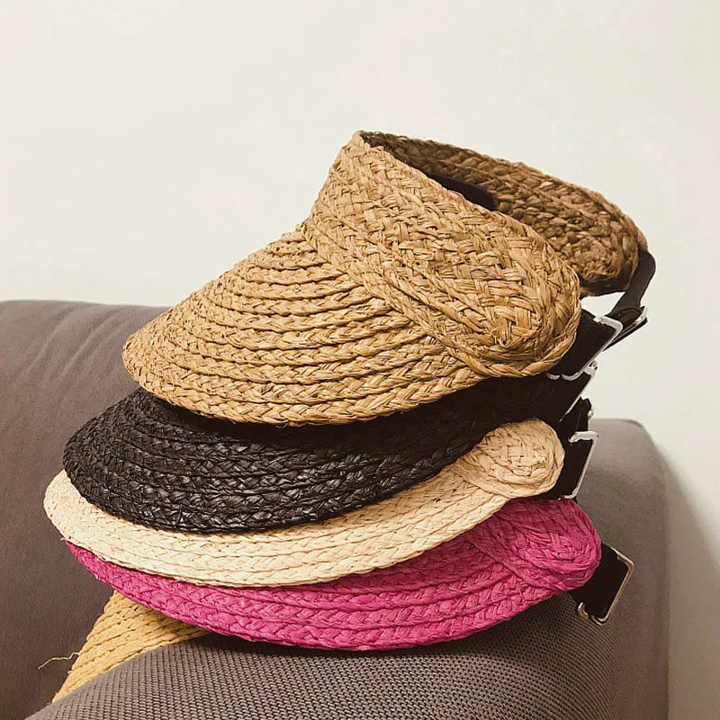 Neue Mode Breiter Krempe Bast Sonnenblende Hut für Frauen Stroh Hut Pferdeschwanz Sommer Strand Hut UV Packable Reise Derby hut – Detail 2