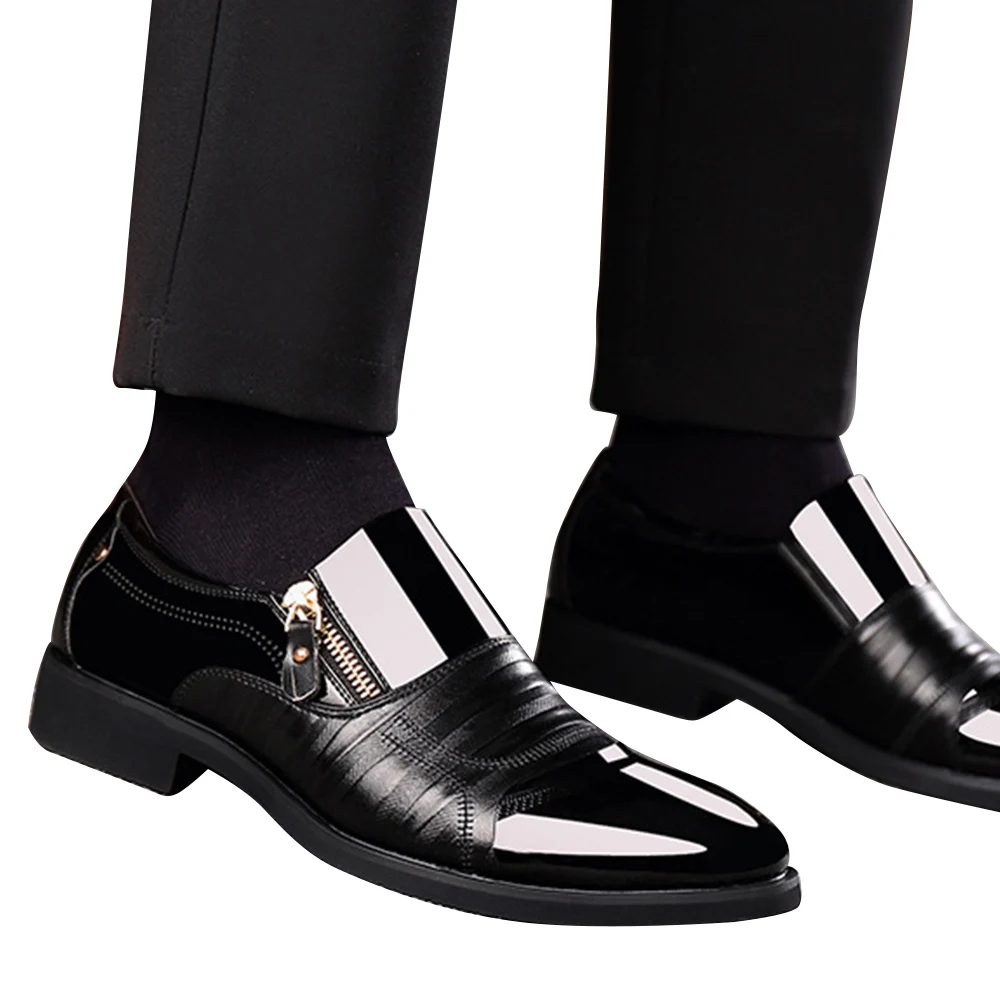 Мужские деловые туфли из лакированной кожи; модельные туфли с острым носком в деловом стиле; модные классические офисные свадебные туфли-оксфорды без застежки