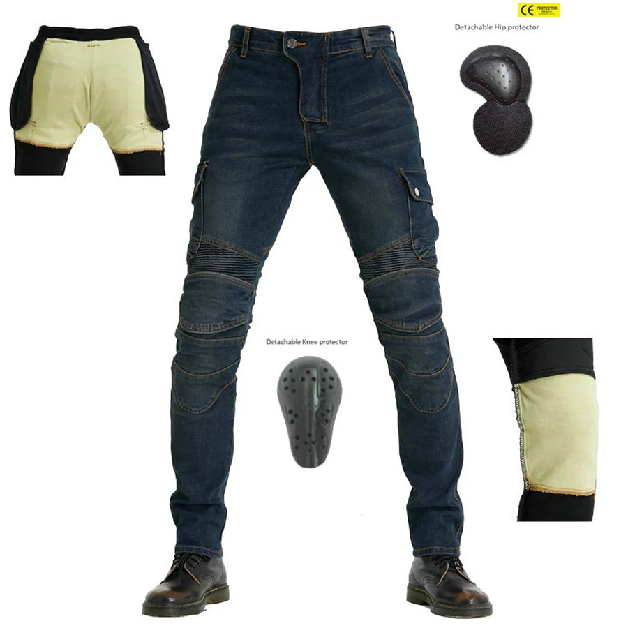  Pantalones de moto Kevlar pantalones vaqueros de motocicleta  para hombre con actualización de rodilleras, L : Automotriz