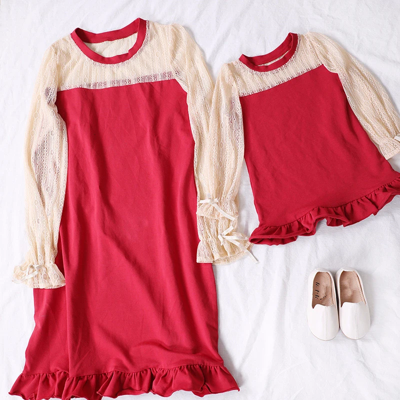 

Autumn Mommy and Me Fishtail Dress Mother Daughter Lace Kids Dresses for Girls Family Matching Clothes Princess Party Clothing