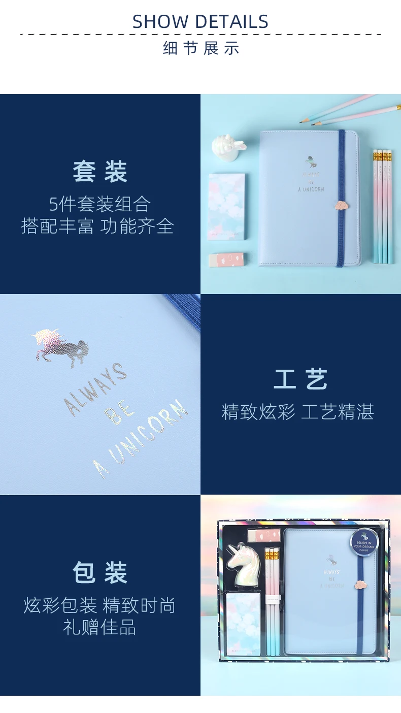 Never Unicorn Канцелярский набор блокнот точилка для карандашей Липкие заметки блокнот А5 планировщик пустой бумажный набор школьных принадлежностей для рисования