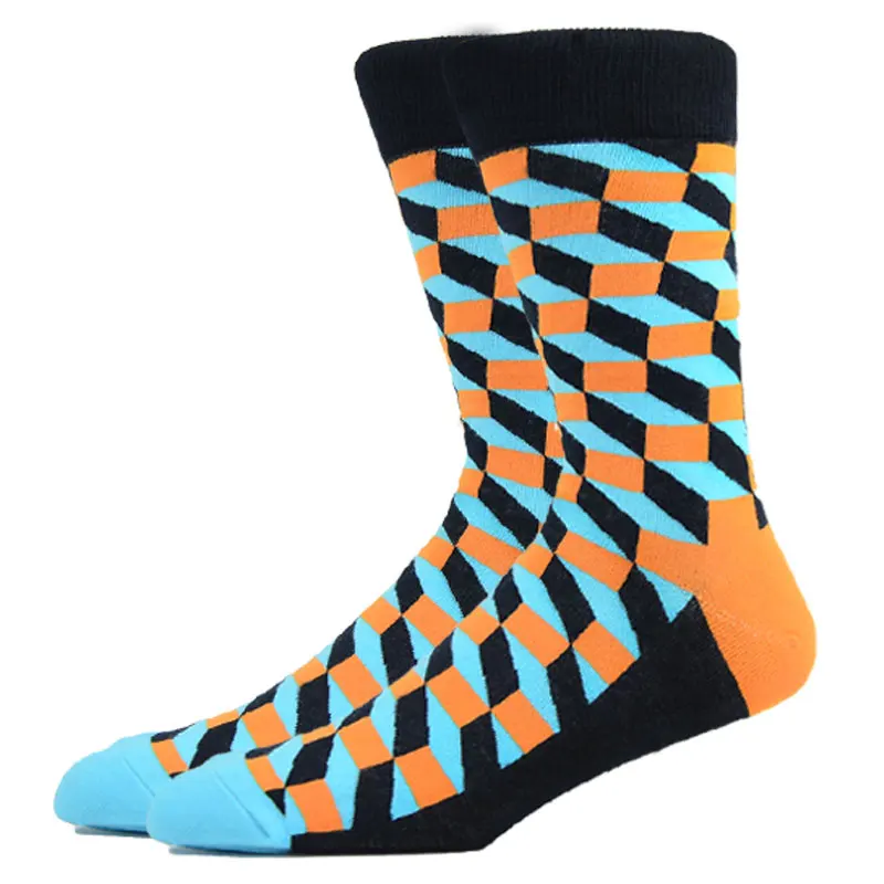 Fashion Man Socks Geometric Color Combed Cotton Autumn Winter Warm Breathble Couple Long Socks For Men Women Happy Wedding Gifts