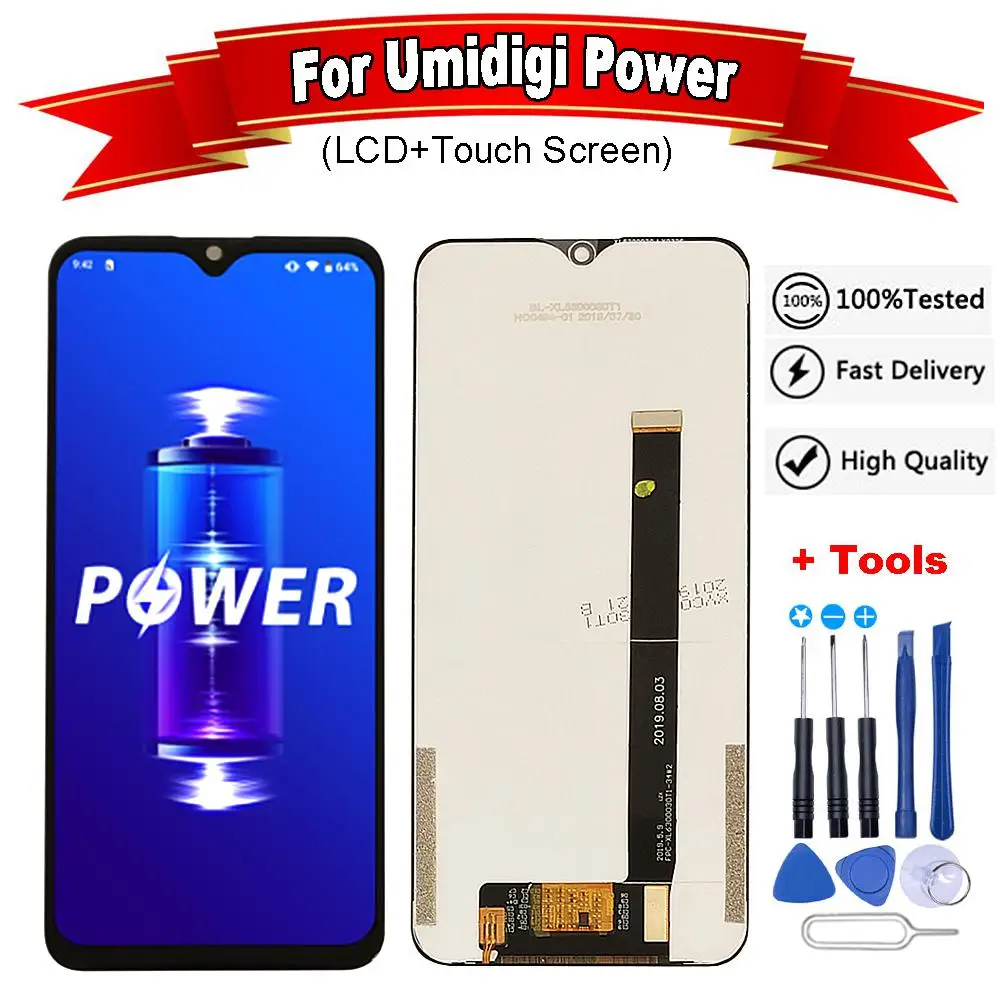 6,3 дюймов для Umidigi power ЖК-дисплей+ сенсорный экран в сборе запасные части запасные аксессуары для power lcd+ Бесплатные инструменты - Цвет: Black No Frame