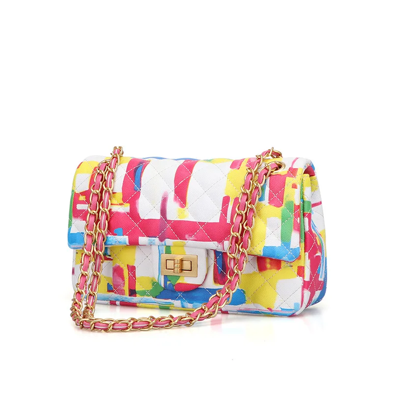 

New Women's Bag Contrast Color Small Square Flap Rhombic Chain Bag Shoulder Slung Small Purse and Handbag Luxury Handbags Cc