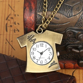 

Unique Clothes Shape T-shirt Quartz Pocket Watch Cute Arabic Numerals Dial FOB Necklace Pendant Slim Hanging Chain Sweater Clock