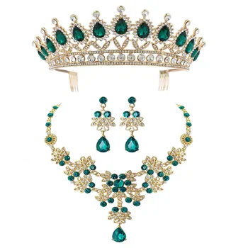 

Baroque Crystal Wedding Bridal Jewelry Sets Tiaras Crown Earrings Necklace Bride Women Pageant Prom Jewelry Set Hair Ornaments