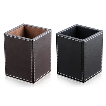 

1 pcs PU Leather Square Pens Pencils Holder Desk Organizer Office Desk Accessories Container Box