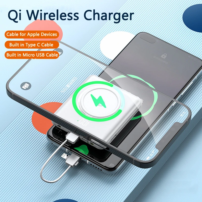 15W Fast Qi Wireless Charger Power Bank 20000mAh Built in Cable Mini Powerbank for iPhone 12 11 Pro Samsung S21 Xiaomi Poverbank powerbanks Power Bank