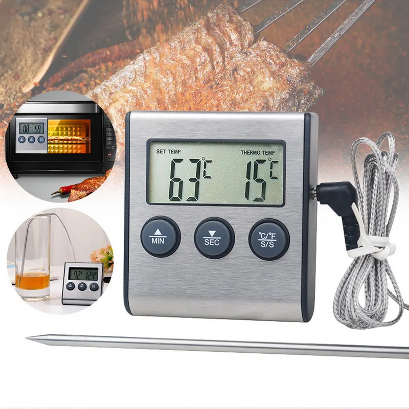

Digital Kitchen Food Thermometer Gauge Measure with Probe Count Down Meat BBQ Alarm High Temperature Function
