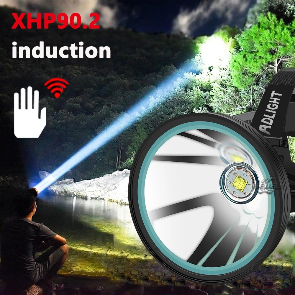 ИК Сенсор светодиодный налобный фонарь XHP90 головной светильник USB Перезаряжаемые