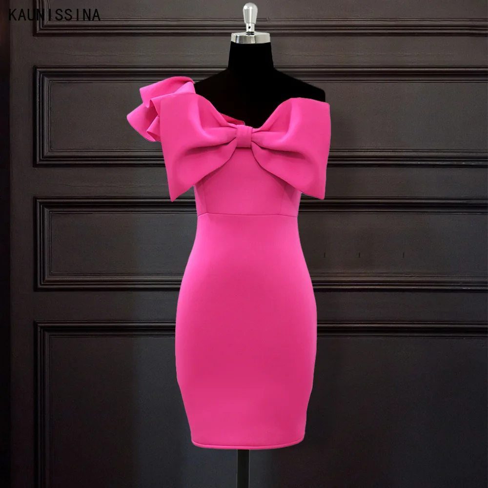 

Plus Sizes Bodycon Dress Sexy Mini Cocktail Gown Solid One Shoulder Large Bow Ruffles Robe Pencil Cocktail Party Dresses