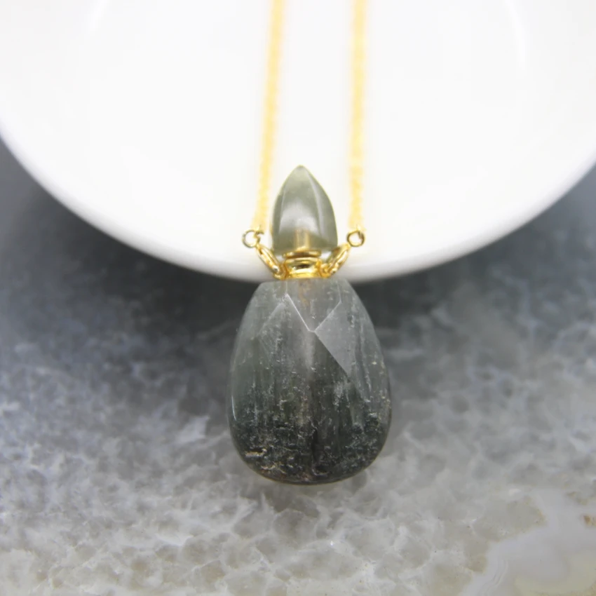Natural Citrines/Agate/Garden Crystal Perfume Bottle Pendants,Rose/White Quartz Essential Oil Diffuser Vial Necklace Jewelry