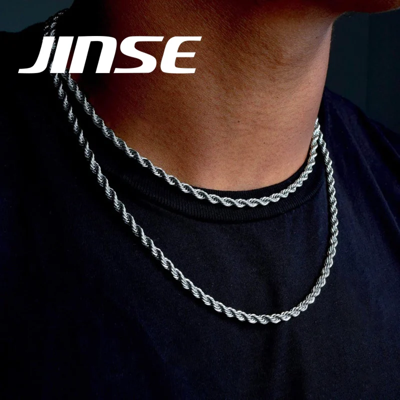 JINSE Men's Chain Necklace Gold Color Rope Chain Necklace Charm Chain Necklace Male Punk Friendship Necklace Hiphop Jewelry Gift