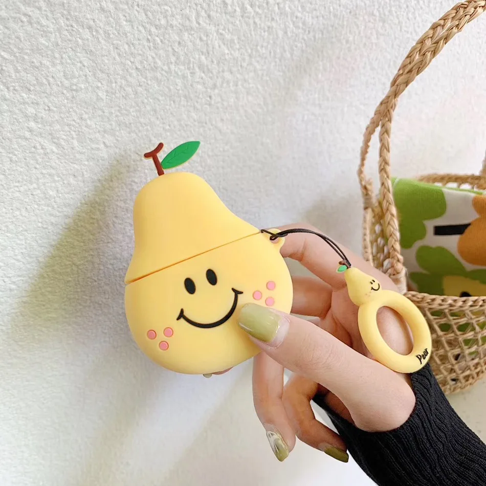 Для AirPods случае 3D мультяшный наушник чехол для Apple Airpods 2 забавные интимные аксессуары защитную крышку с палец кольцо ремень - Цвет: Yellow Pear