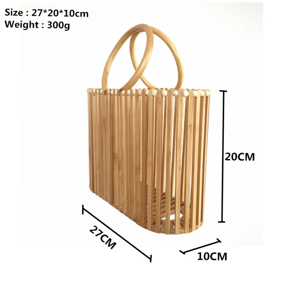 

Bamboo Handbags for Women 2019 Round Rattan Handle Hollow Out Summer Beach Bags Handmade Ladies Luxury Designer Tote Bag