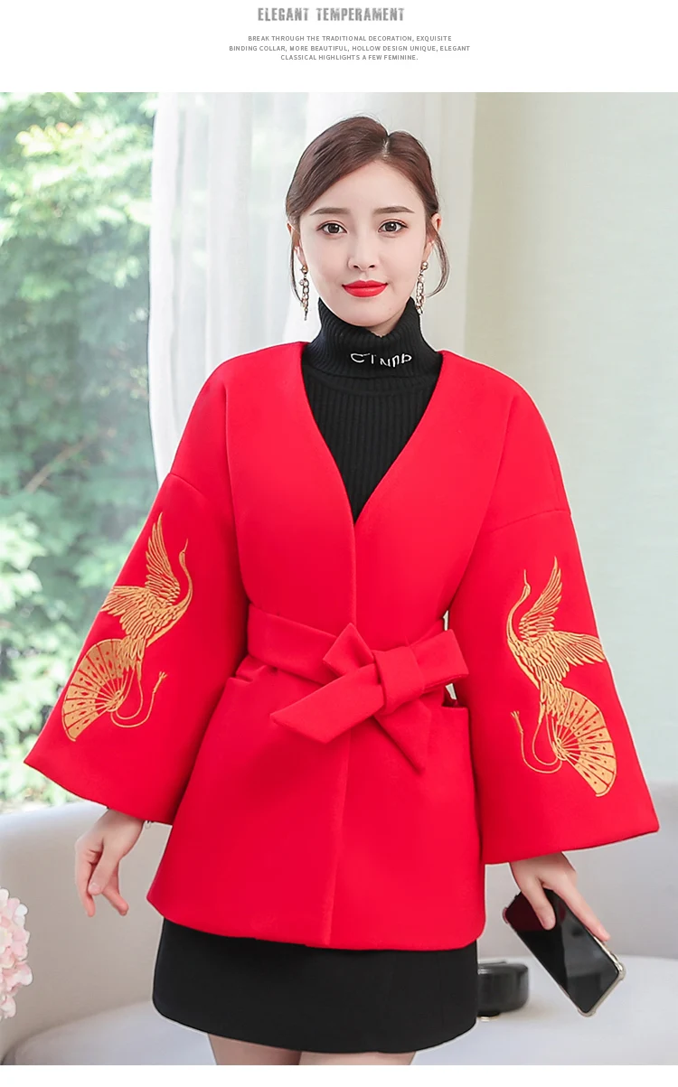 Стильный костюм-платье молодой Cheongsam маленькое Свободное пальто вышивка куртка в национальном таможне шерстяное ежедневное улучшение костюм для выступлений