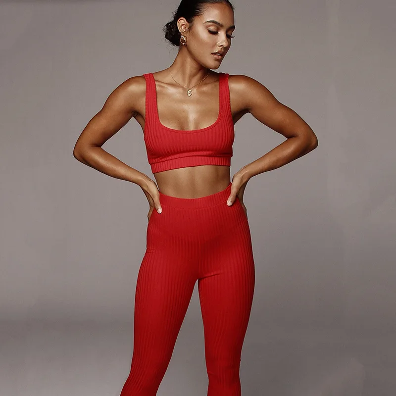 NewAsia Garden Осень Вязание Bodycon сексуальный комплект из двух предметов для женщин Красный Белый Серый без рукавов без пояса короткий топ длинные брюки