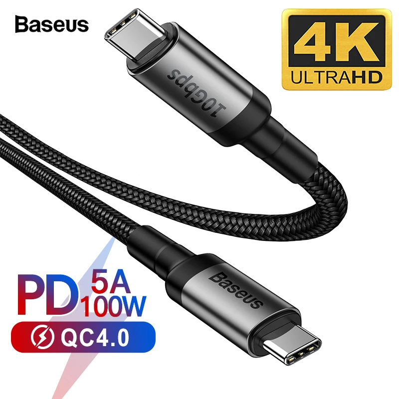 Meilleur Câble Baseus USB 3.1 Type C à USB C pour MacBook Pro 100W PD Charge rapide 4.0 3.0 USBC chargeur pour Samsung S10 S9 Huawei P30 P20