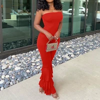 Women Strapless Bodycon Sexy Casual Jumpsuit Red Fashion New Backless Rompers Stacked Flared Pants Streetwear Overalls One Piece - Image 5