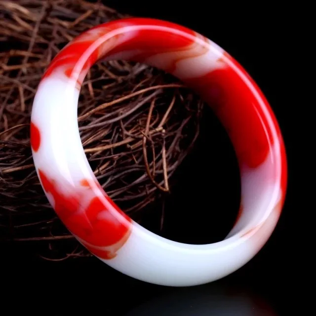 Natural authentic jade bracelet  Hetian jade blood floating flower Gobi jade bracelet Hand-Carved Emerald Bangles Party Gift