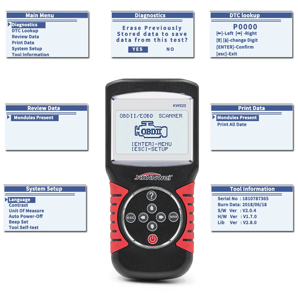 KONNWEI KW820 Автомобильный сканер многоязычный OBDII EOBD диагностический инструмент Автомобильный сканер ошибок код считыватель диагностический сканер PK KW850