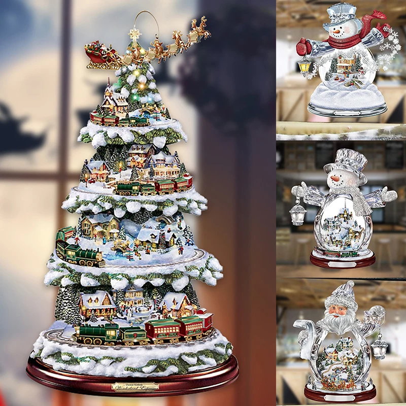 Christmas Decorations Crystal Tree Santa Claus Snowman Window Sticker for New Year 2022 Decor Navidad Natal Ornaments | Дом и сад