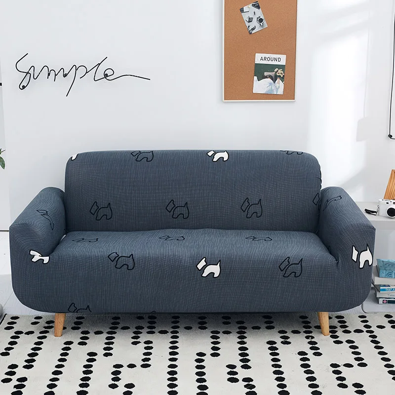 Couch Slipcover New Cartoon Dog Pattern Elastic Durable Polyester Sofa Cover for Single/Double/Three/Four Seat Sofa Home Decor - Цвет: Gray dog